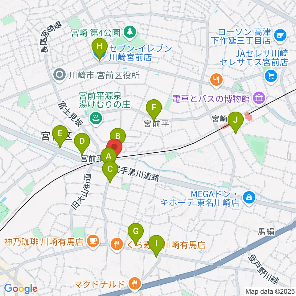 川上楽器 宮前平センター周辺のコンビニエンスストア一覧地図