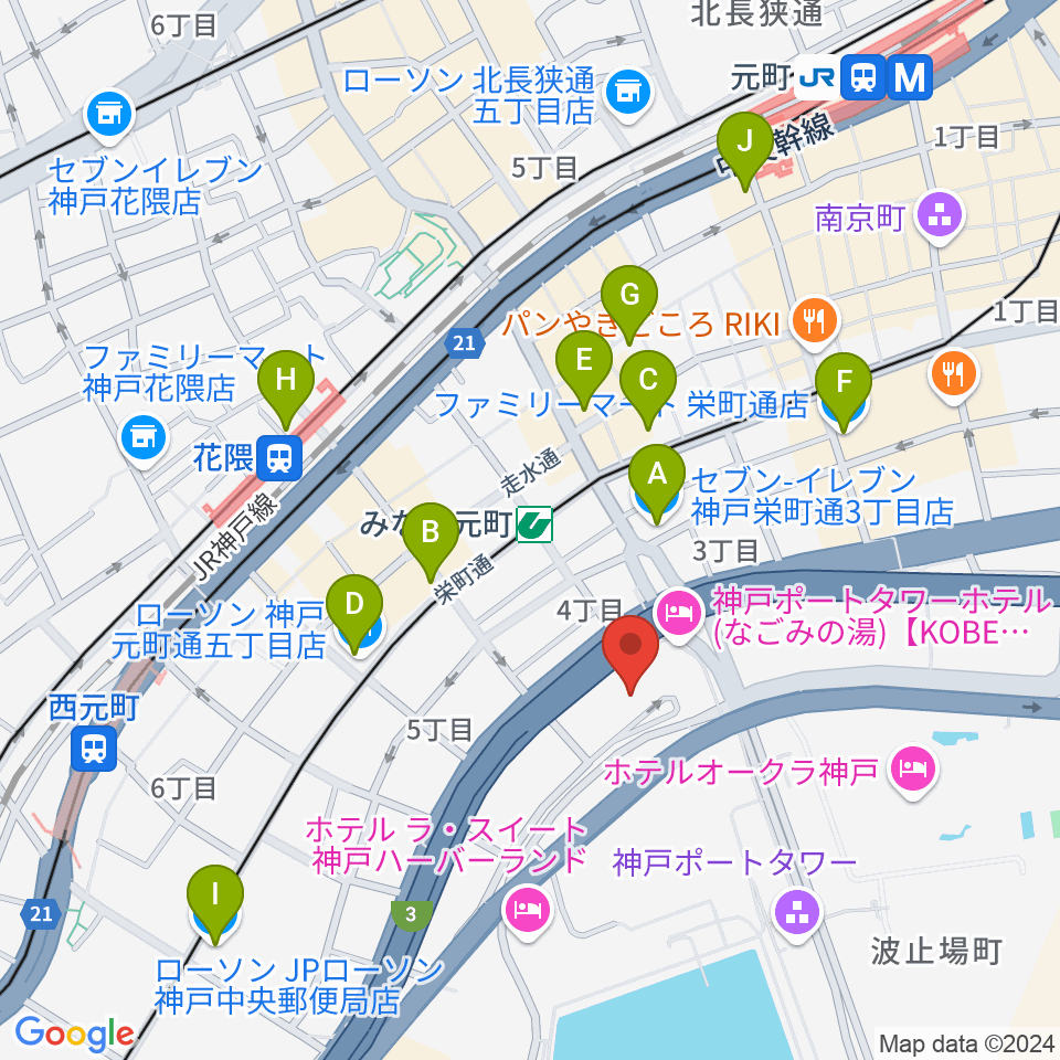 HATOBA MUSIC SCHOOL A&D MUSIC周辺のコンビニエンスストア一覧地図