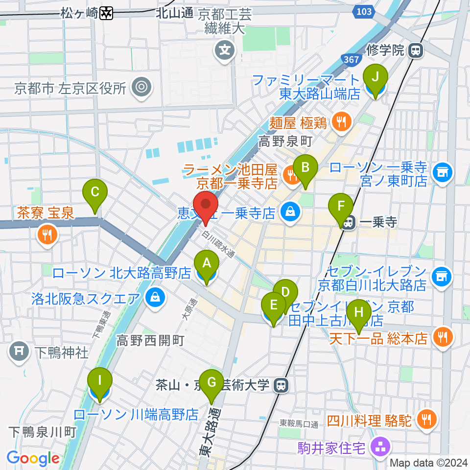 ギターランド フルアップ周辺のコンビニエンスストア一覧地図