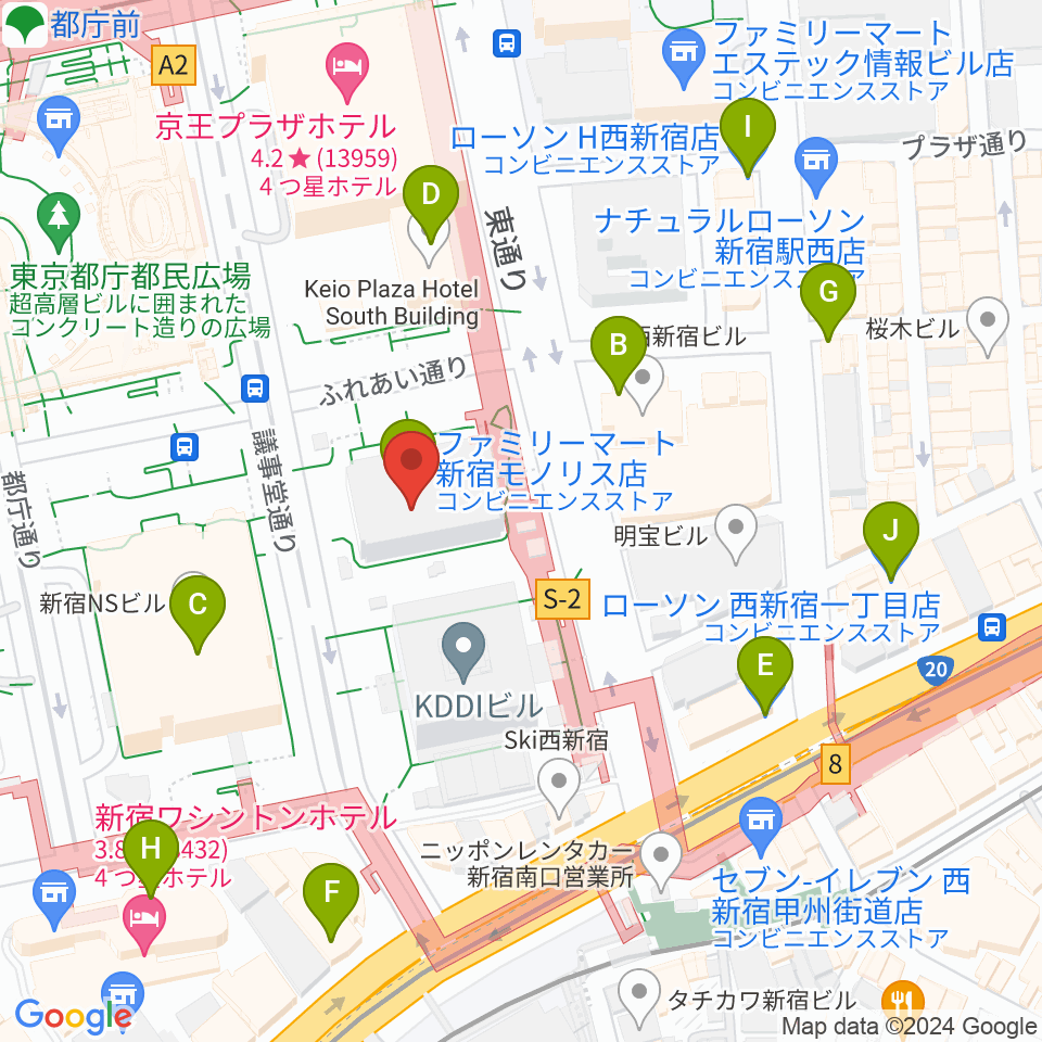 宮地楽器 MUSIC JOY新宿周辺のコンビニエンスストア一覧地図