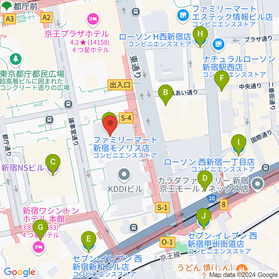 宮地楽器 MUSIC JOY新宿周辺のコンビニエンスストア一覧地図