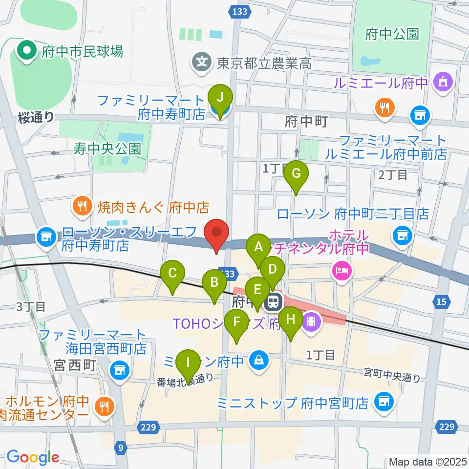 宮地楽器 府中センター周辺のコンビニエンスストア一覧地図