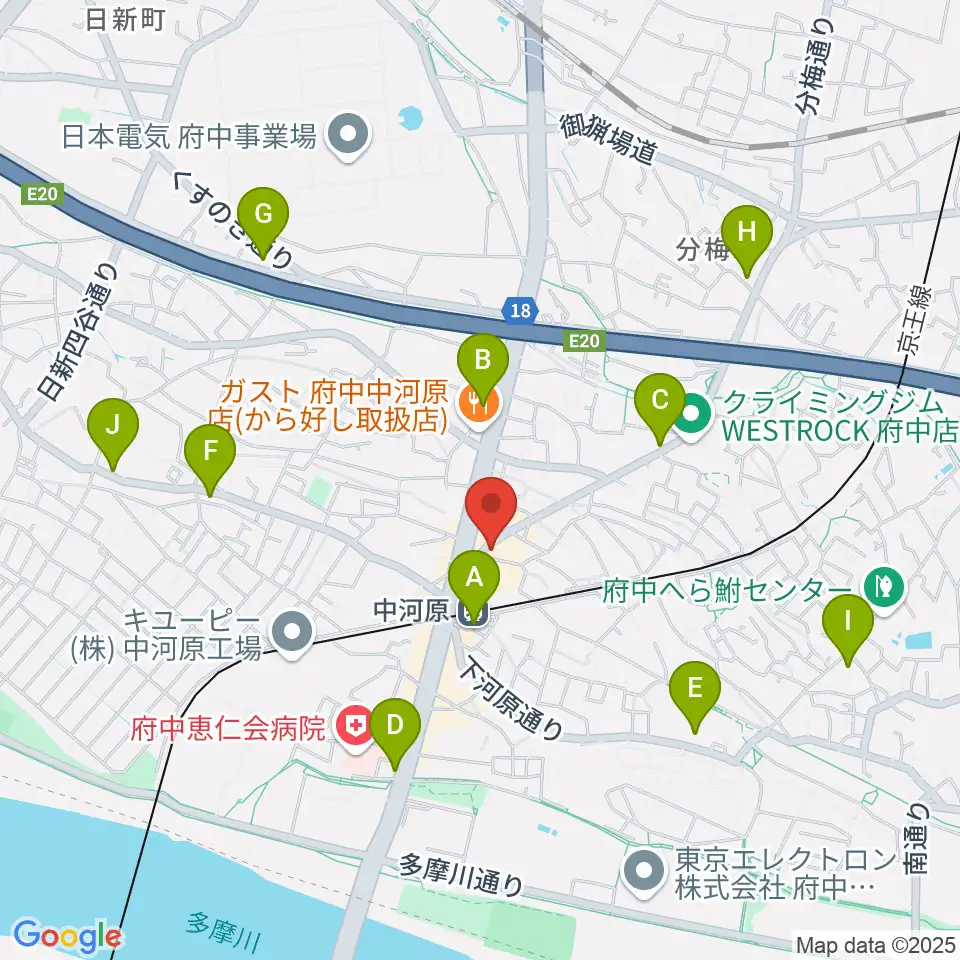宮地楽器 中河原センター練習室周辺のコンビニエンスストア一覧地図