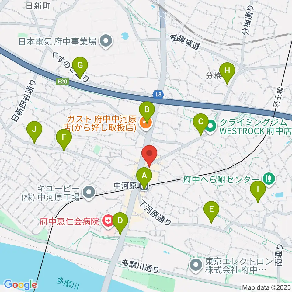 宮地楽器 中河原センター練習室周辺のコンビニエンスストア一覧地図