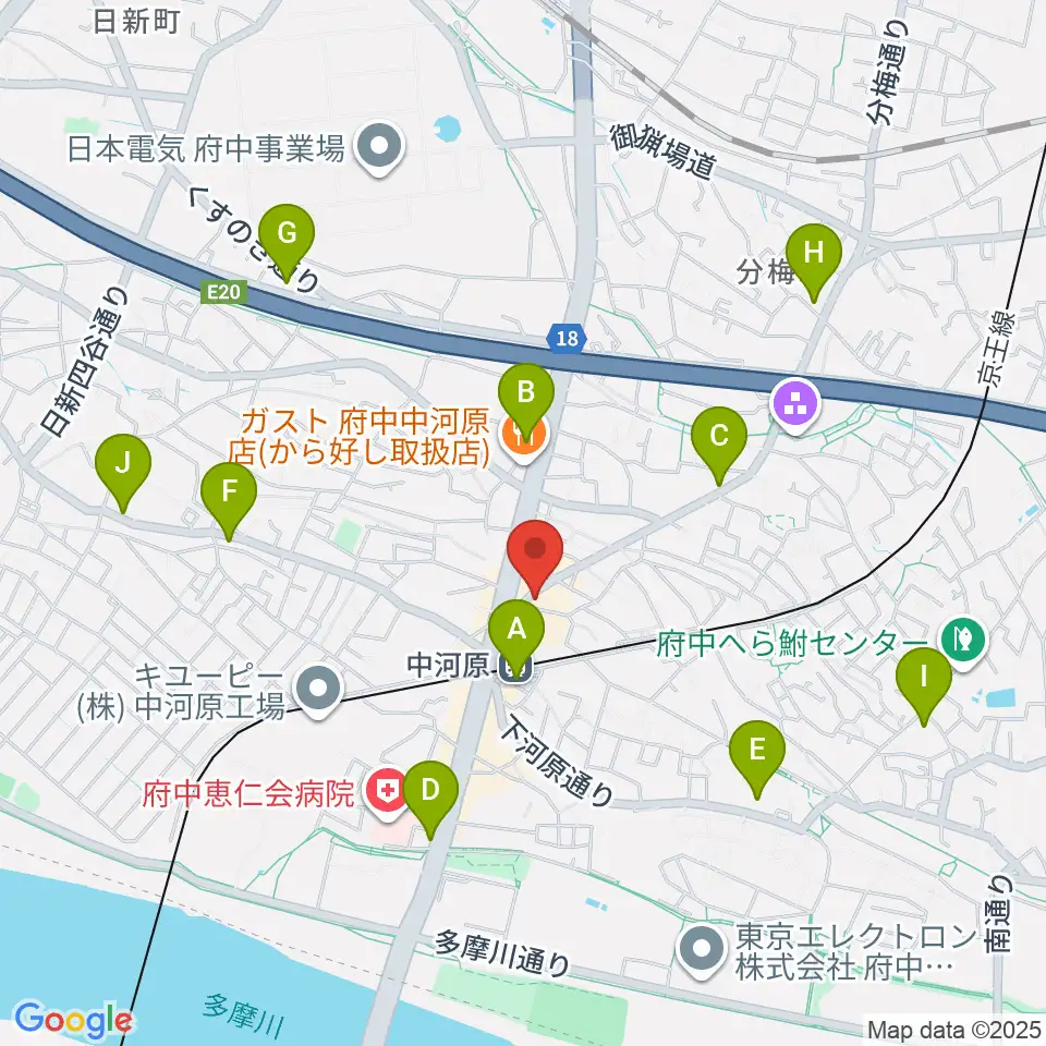 宮地楽器 中河原センター練習室周辺のコンビニエンスストア一覧地図