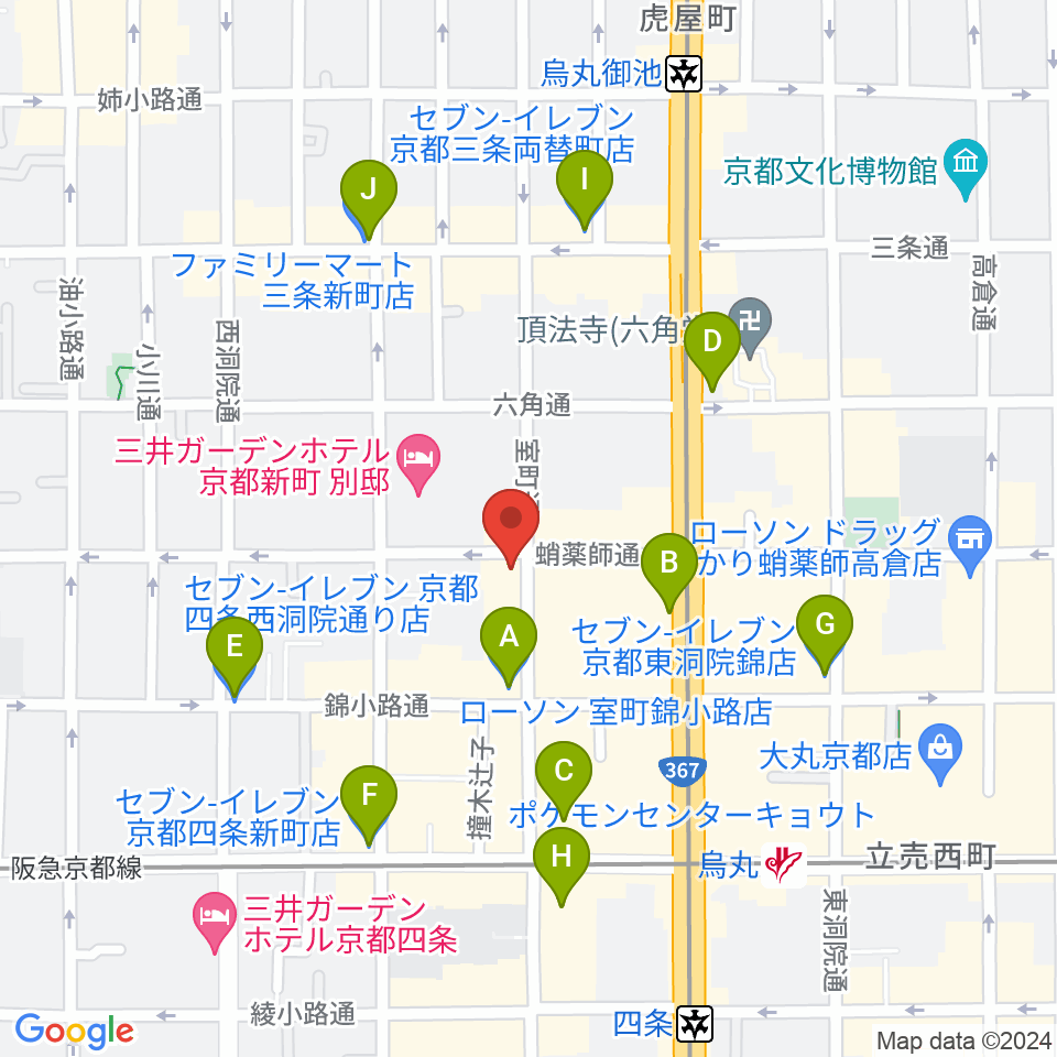 スタジオPoco四条周辺のコンビニエンスストア一覧地図