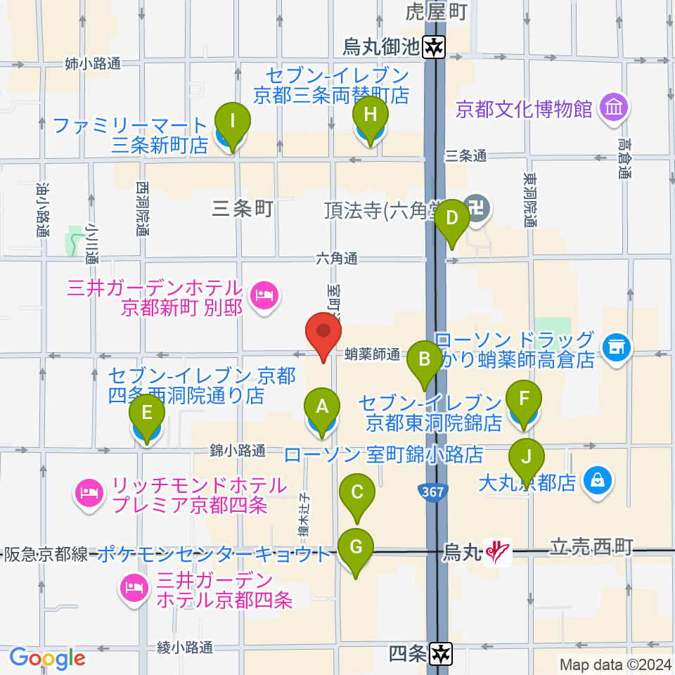 スタジオPoco四条周辺のコンビニエンスストア一覧地図