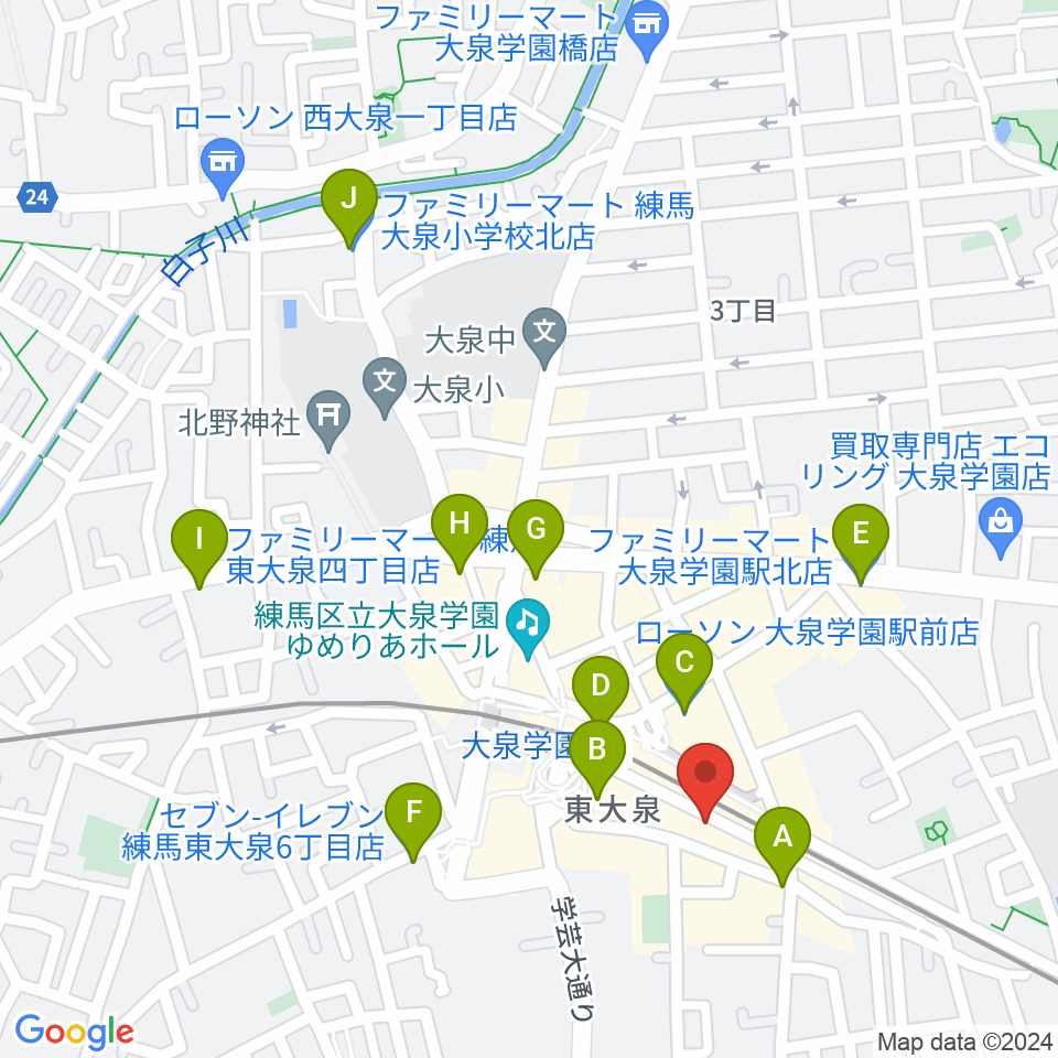 武蔵野楽器セサミクラブ周辺のコンビニエンスストア一覧地図