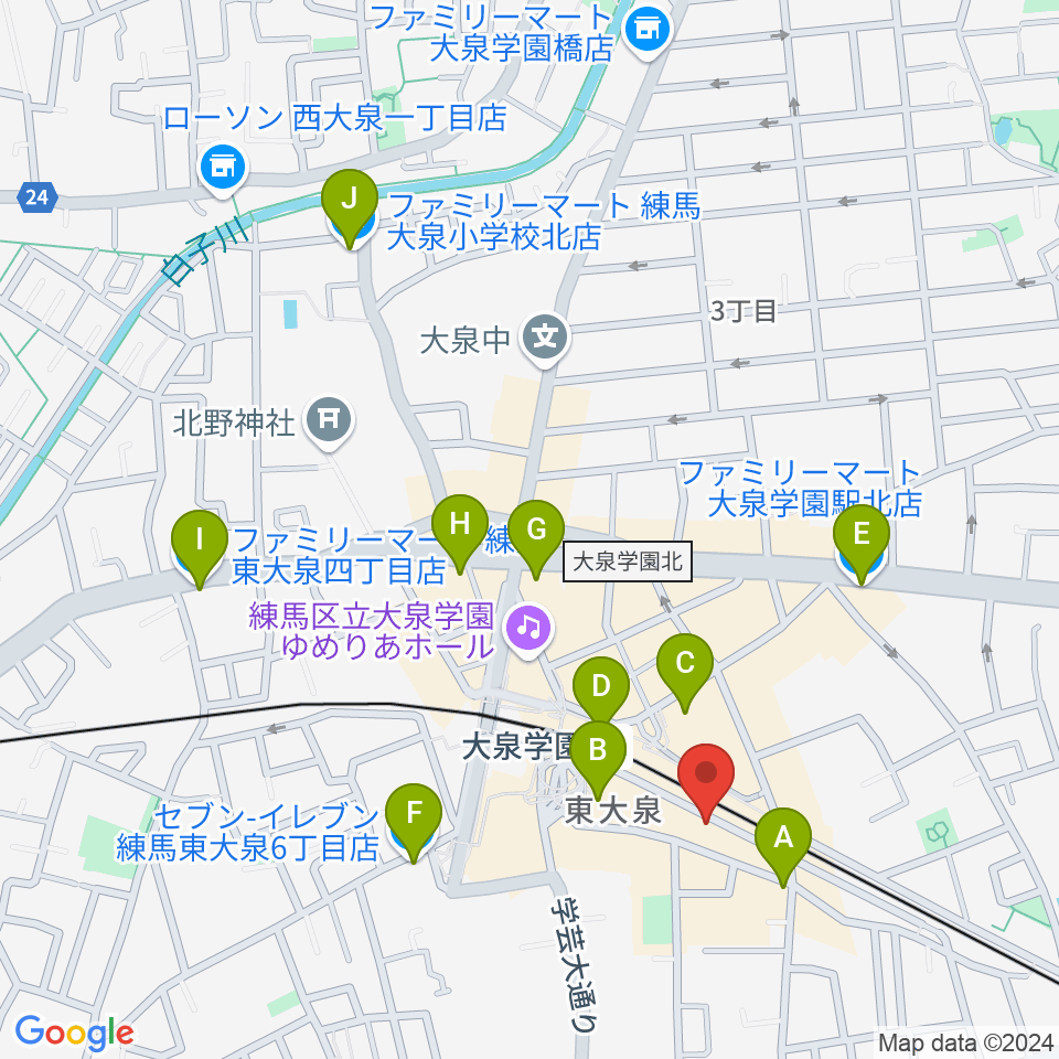 武蔵野楽器セサミクラブ周辺のコンビニエンスストア一覧地図