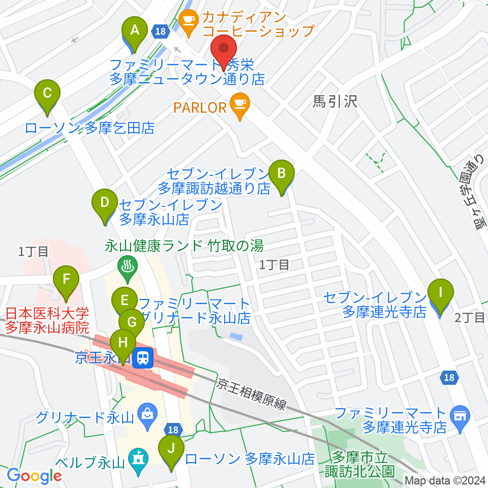 Mスタジオ永山店周辺のコンビニエンスストア一覧地図