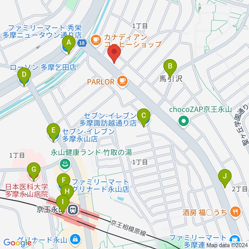 Mスタジオ永山店周辺のコンビニエンスストア一覧地図