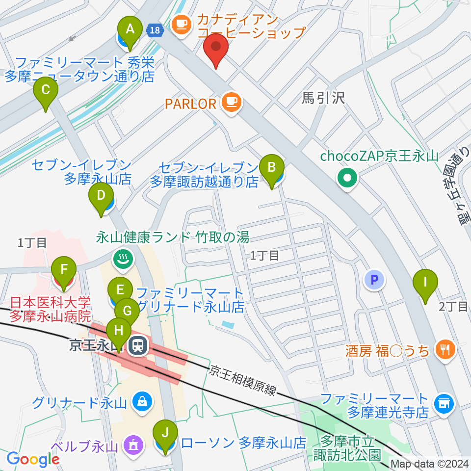 Mスタジオ永山店周辺のコンビニエンスストア一覧地図