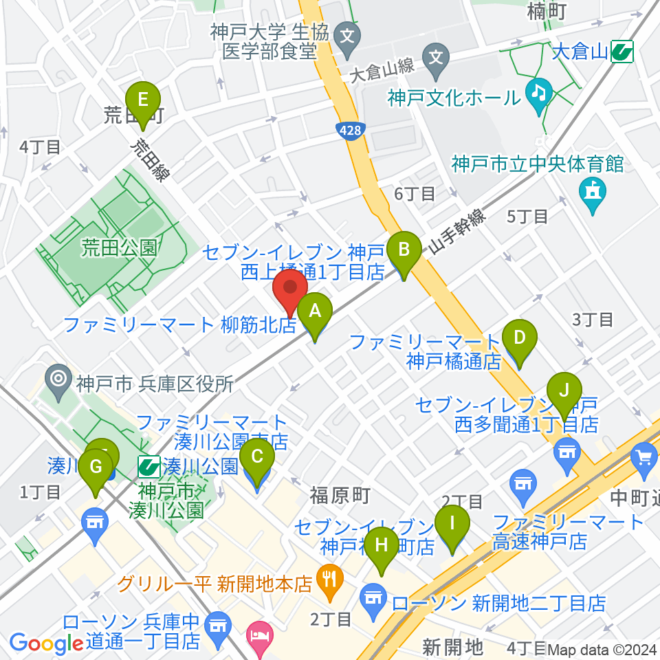 きどやバイオリン工房周辺のコンビニエンスストア一覧地図