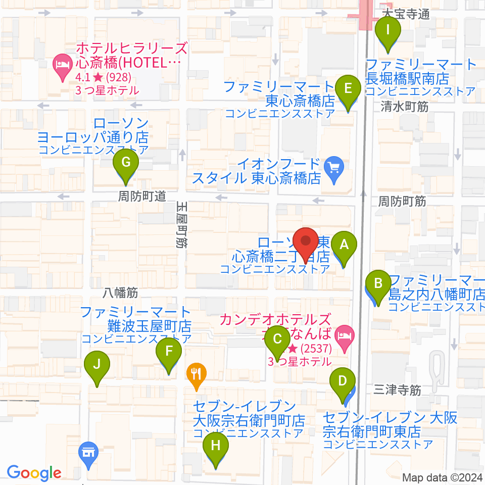 P4 STUDIO東心斎橋店周辺のコンビニエンスストア一覧地図