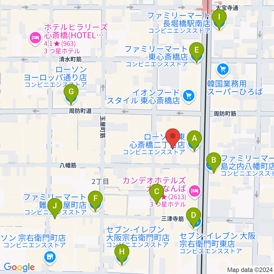 P4 STUDIO東心斎橋店周辺のコンビニエンスストア一覧地図