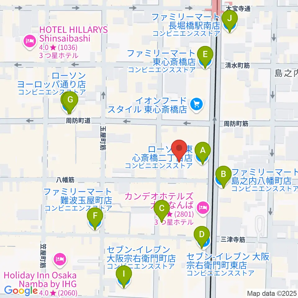 P4 STUDIO東心斎橋店周辺のコンビニエンスストア一覧地図