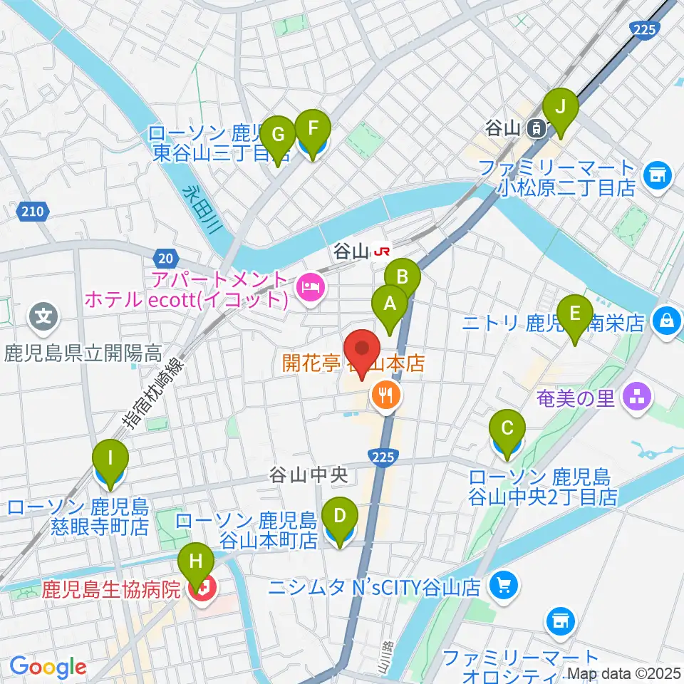 谷山サザンホール周辺のコンビニエンスストア一覧地図