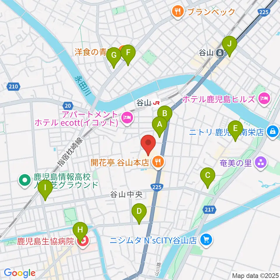 谷山サザンホール周辺のコンビニエンスストア一覧地図