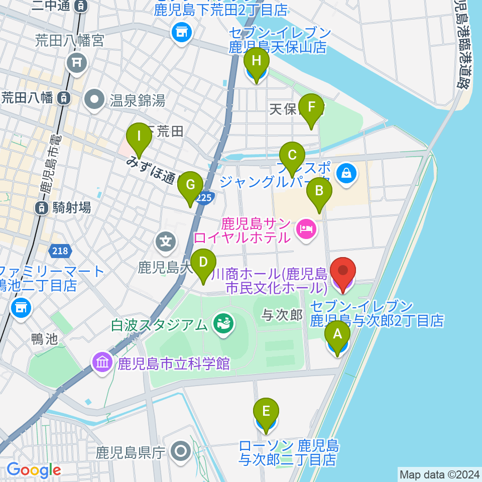 川商ホール周辺のコンビニエンスストア一覧地図