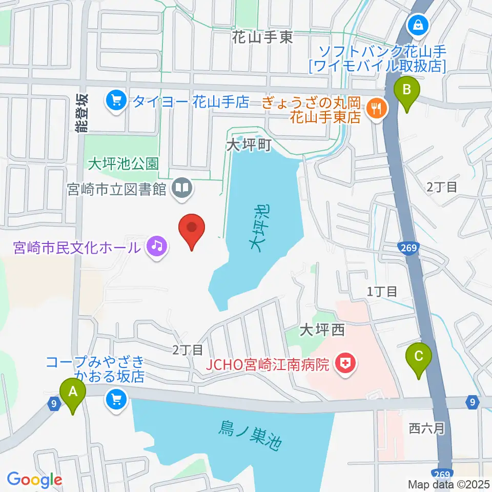宮崎市民文化ホール周辺のコンビニエンスストア一覧地図