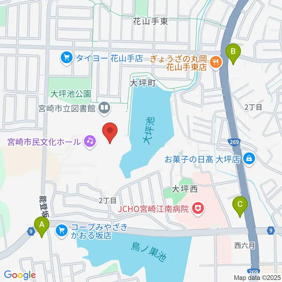 宮崎市民文化ホール周辺のコンビニエンスストア一覧地図