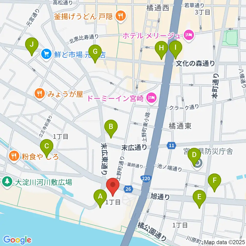 宮崎市民プラザ周辺のコンビニエンスストア一覧地図