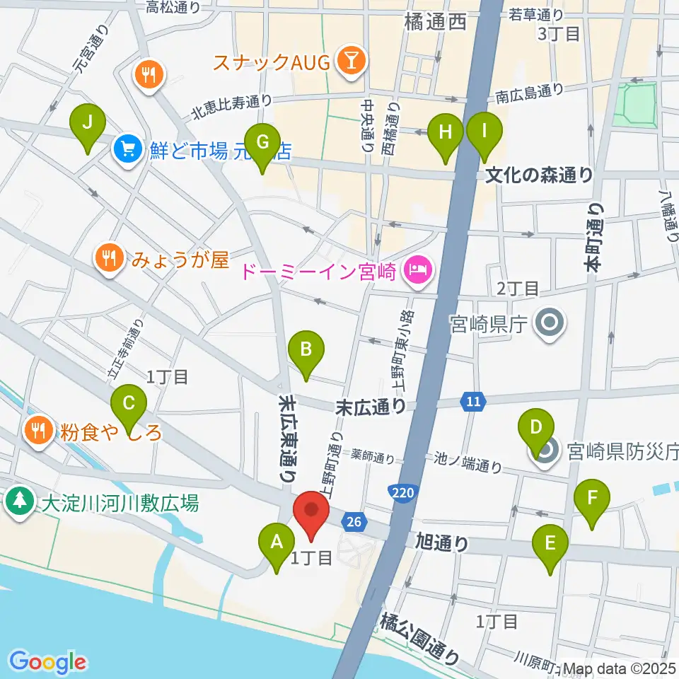 宮崎市民プラザ周辺のコンビニエンスストア一覧地図