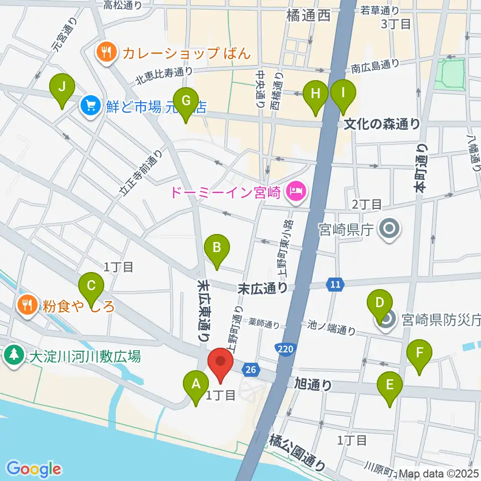 宮崎市民プラザ周辺のコンビニエンスストア一覧地図