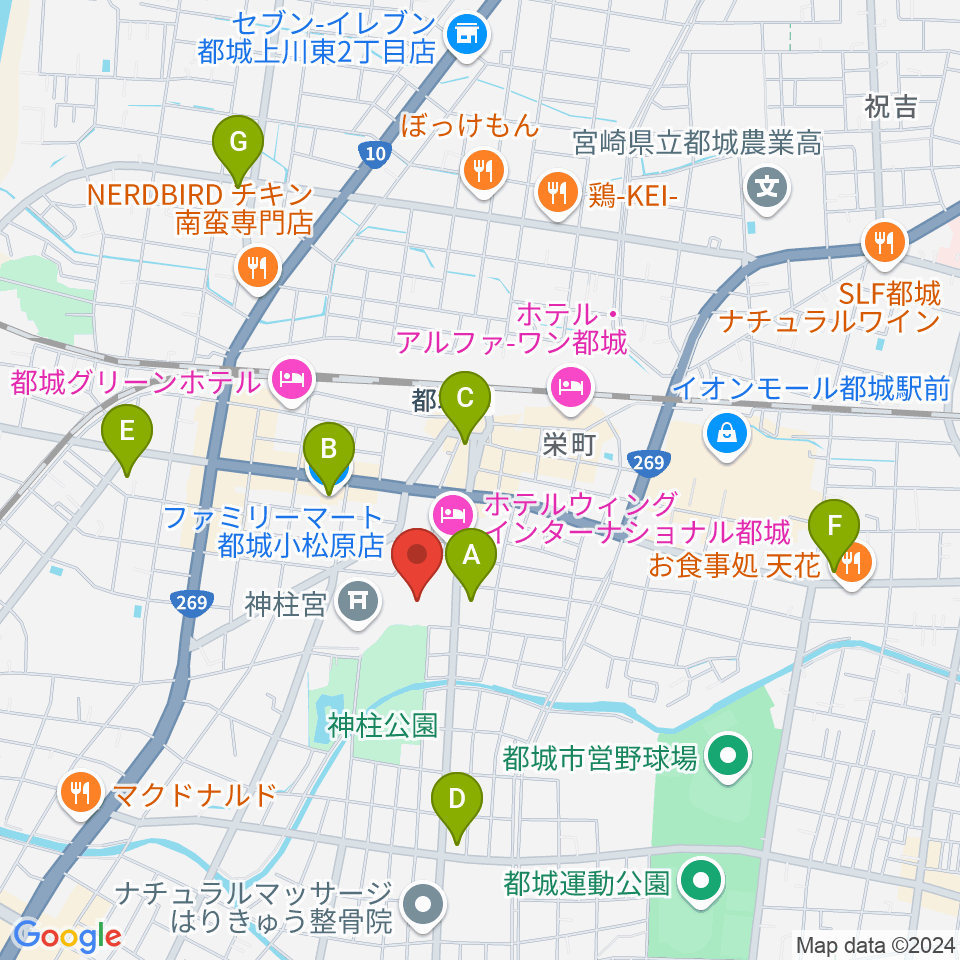 都城市総合文化ホール周辺のコンビニエンスストア一覧地図