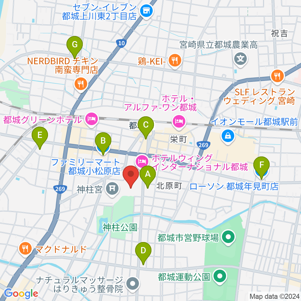 都城市総合文化ホール周辺のコンビニエンスストア一覧地図