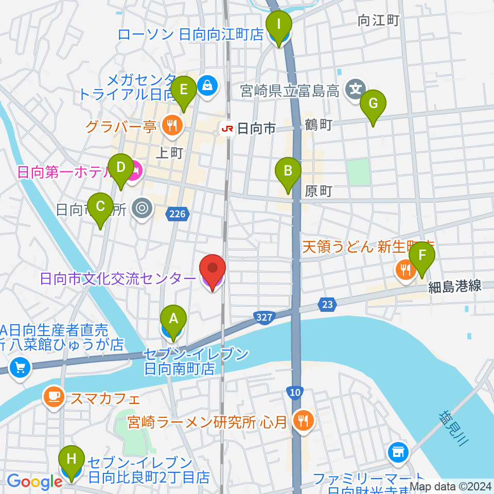 日向市文化交流センター周辺のコンビニエンスストア一覧地図