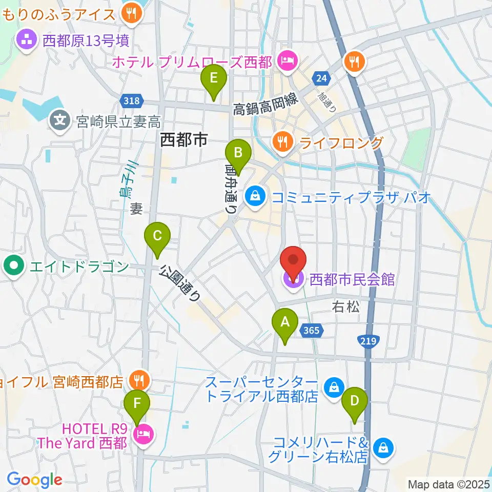 西都市民会館周辺のコンビニエンスストア一覧地図