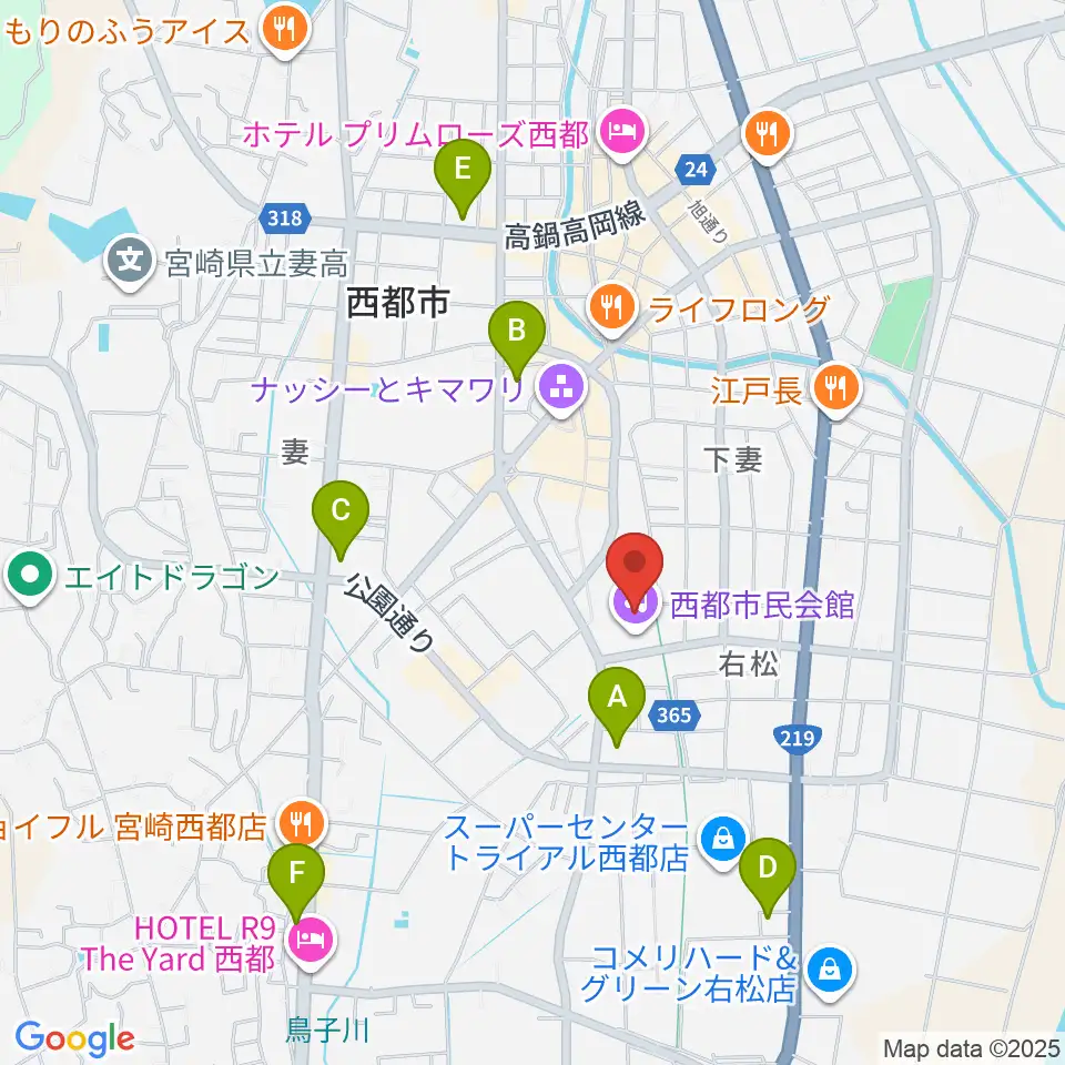 西都市民会館周辺のコンビニエンスストア一覧地図