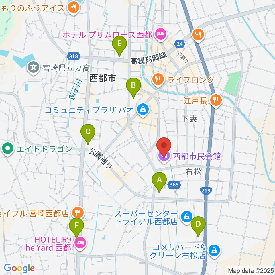 西都市民会館周辺のコンビニエンスストア一覧地図