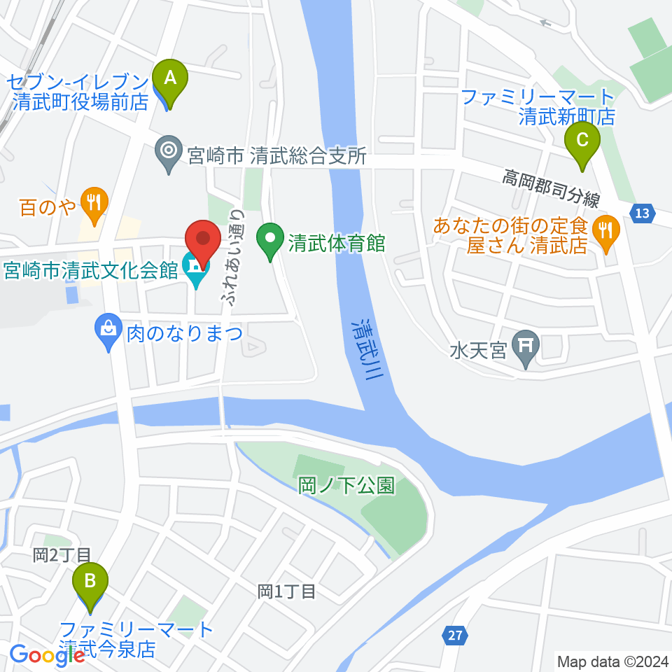 宮崎市清武文化会館周辺のコンビニエンスストア一覧地図