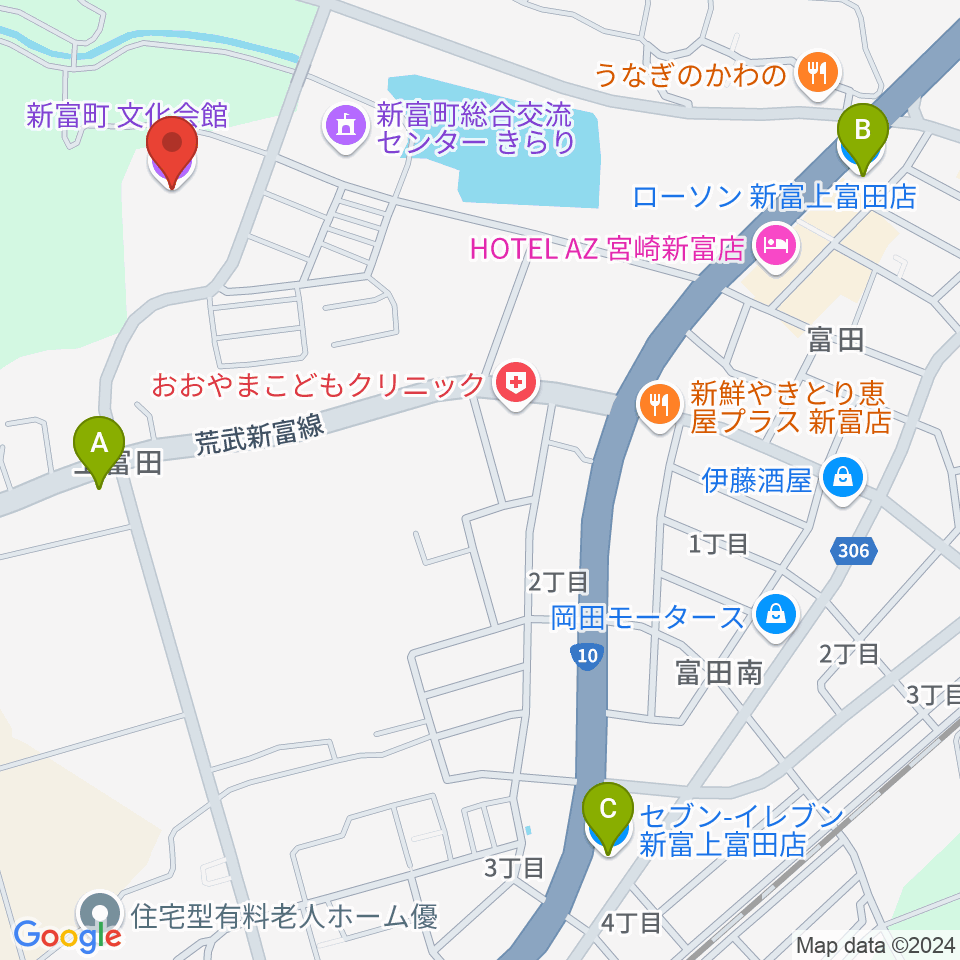 新富町文化会館周辺のコンビニエンスストア一覧地図