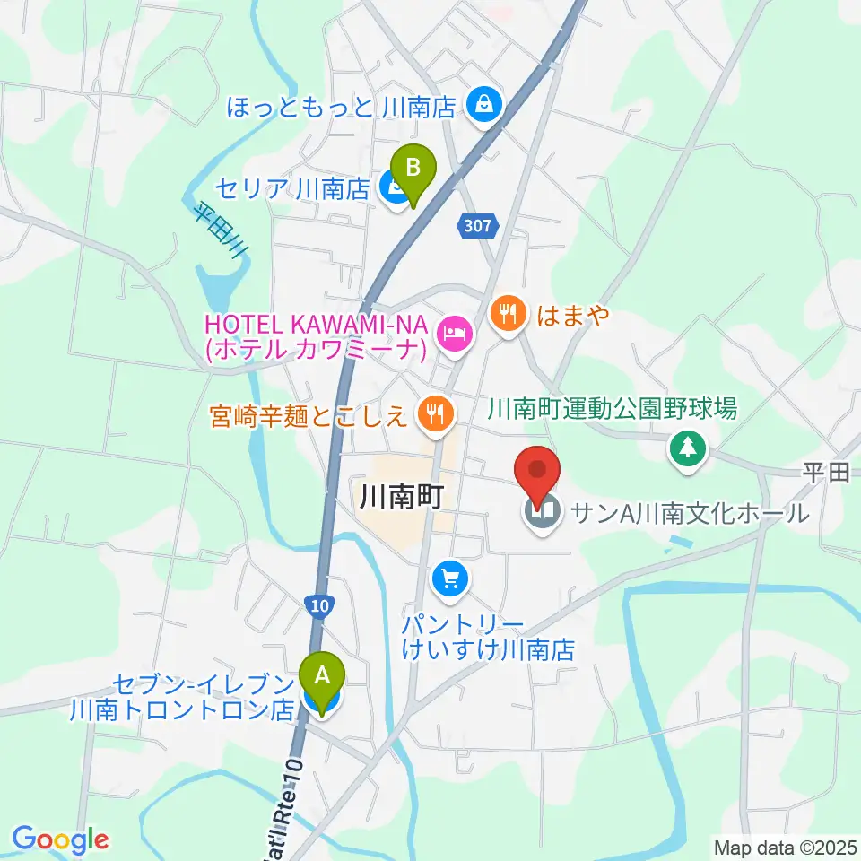 サンＡ川南文化ホール周辺のコンビニエンスストア一覧地図