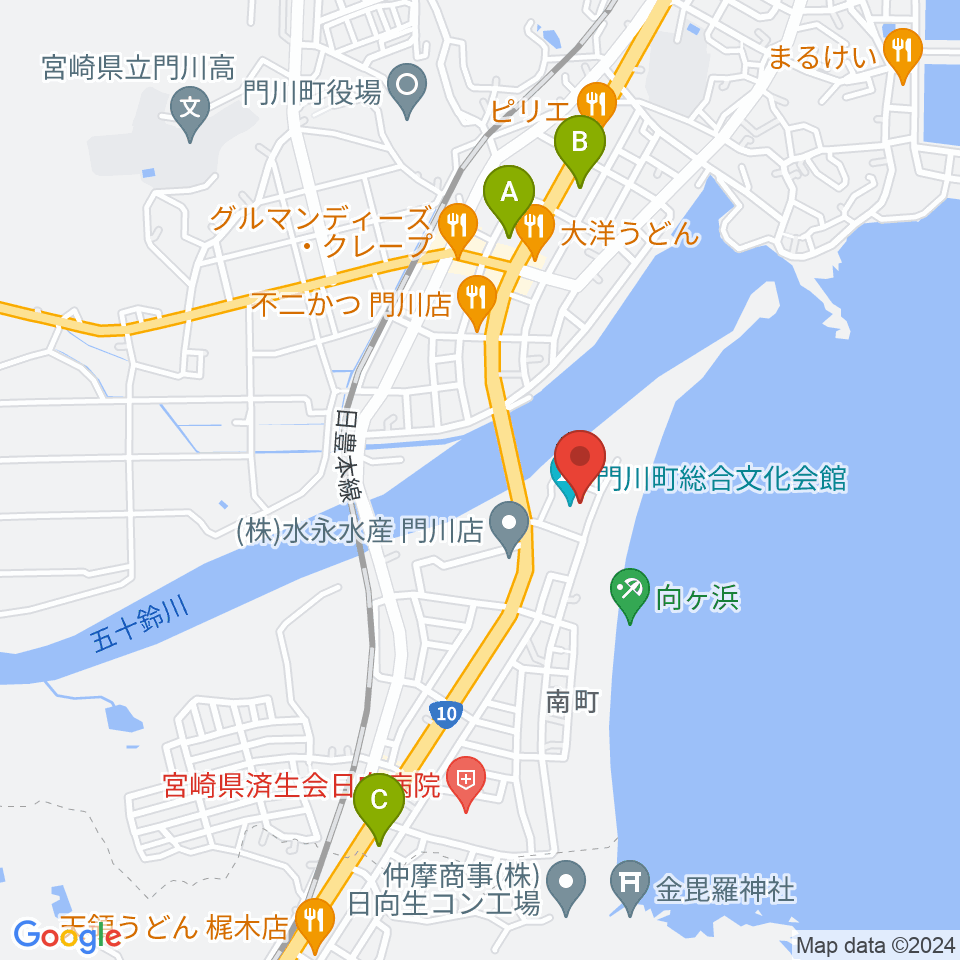 門川町総合文化会館周辺のコンビニエンスストア一覧地図