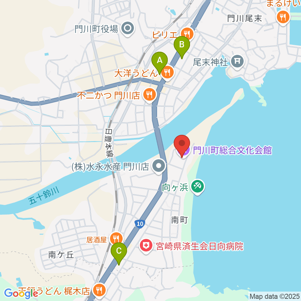 門川町総合文化会館周辺のコンビニエンスストア一覧地図