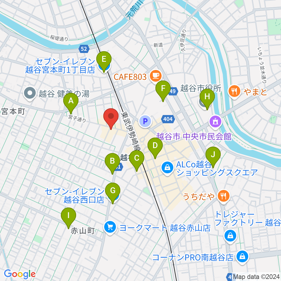 越谷Memphis周辺のコンビニエンスストア一覧地図