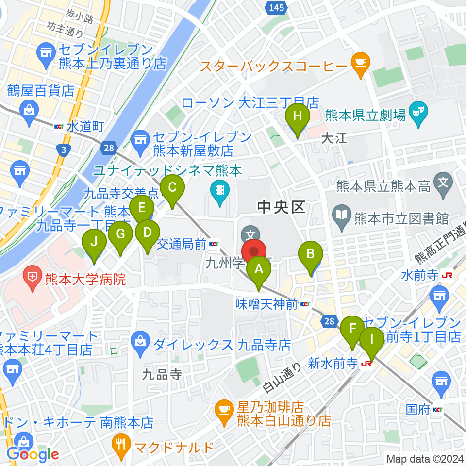 セブンカラーズアーティスト熊本校周辺のコンビニエンスストア一覧地図