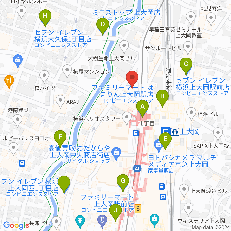 フレンド楽器 ソナーレ上大岡周辺のコンビニエンスストア一覧地図