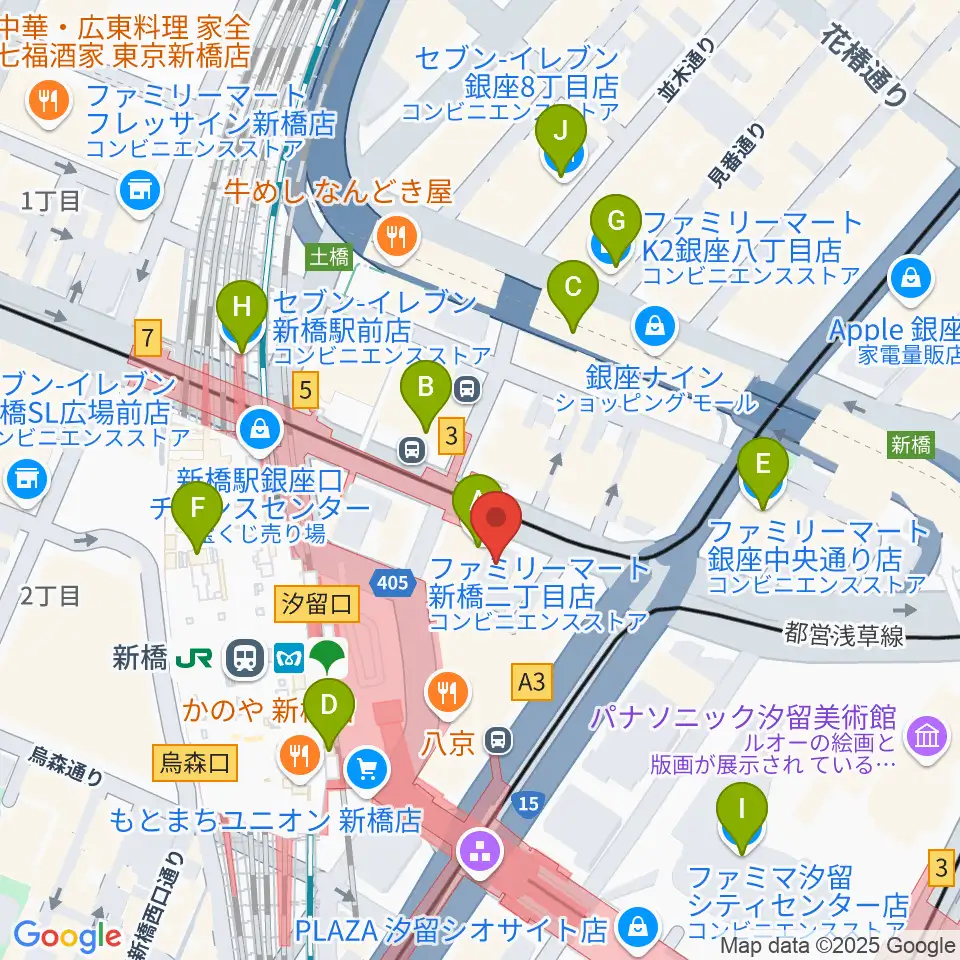 ミュージックアベニュー銀座アネックス周辺のコンビニエンスストア一覧地図