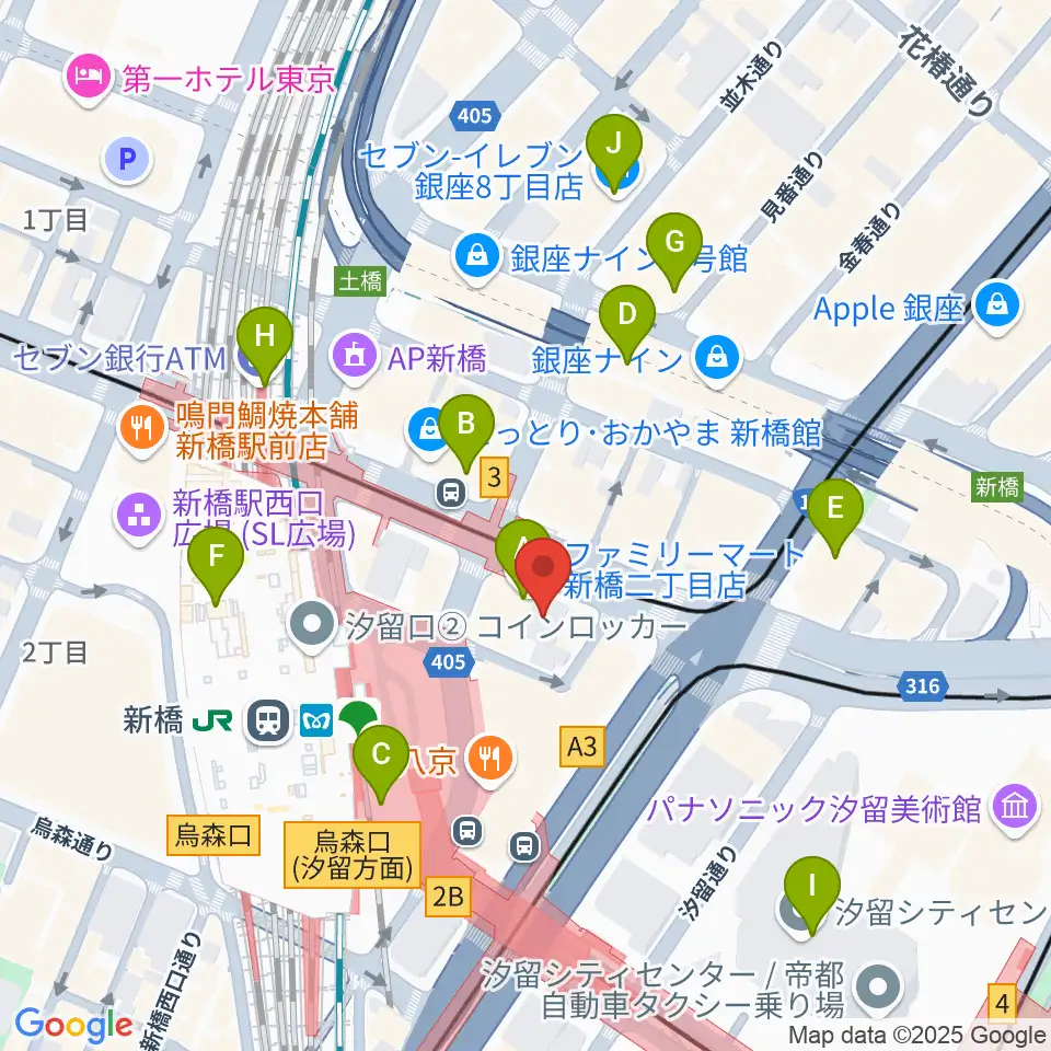ミュージックアベニュー銀座アネックス周辺のコンビニエンスストア一覧地図