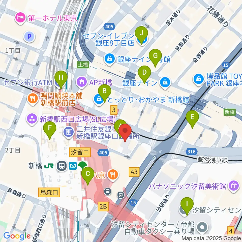 ミュージックアベニュー銀座アネックス周辺のコンビニエンスストア一覧地図