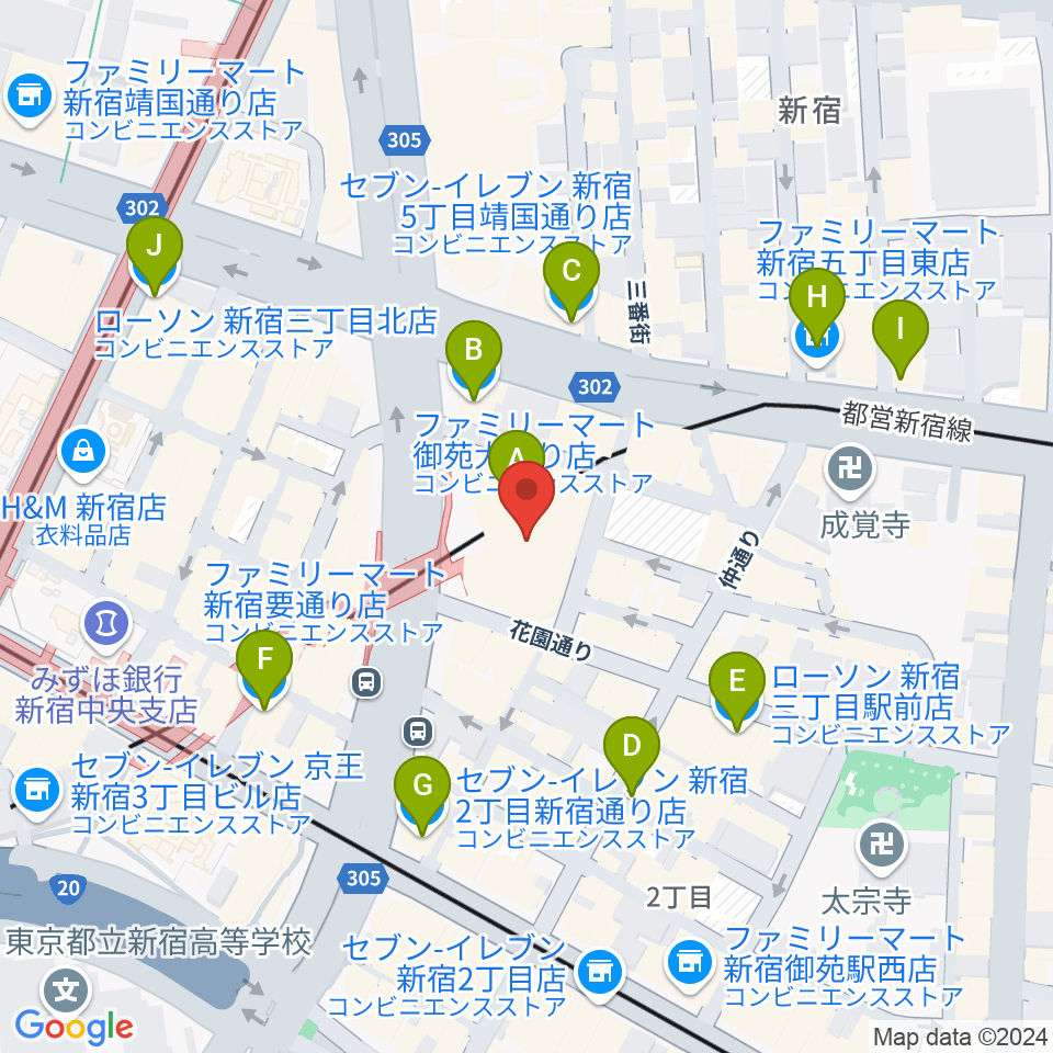 ミュージックアベニュー新宿クラッセ周辺のコンビニエンスストア一覧地図