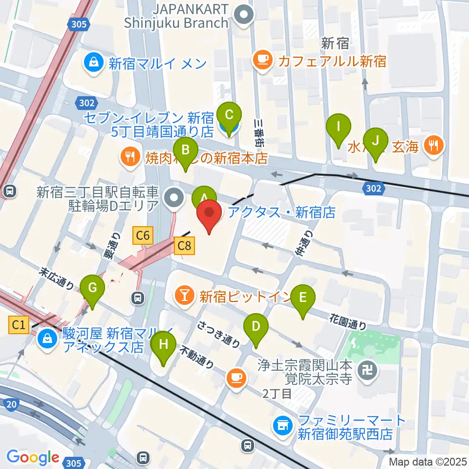 ミュージックアベニュー新宿クラッセ周辺のコンビニエンスストア一覧地図