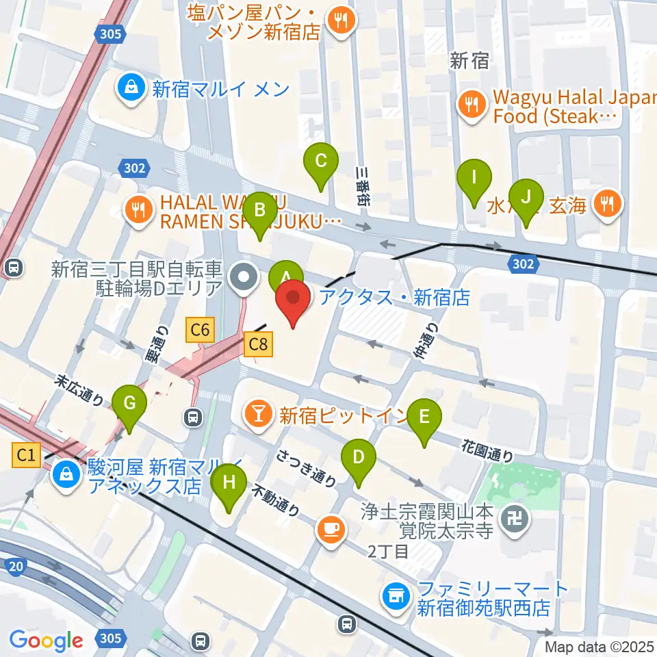 ミュージックアベニュー新宿クラッセ周辺のコンビニエンスストア一覧地図