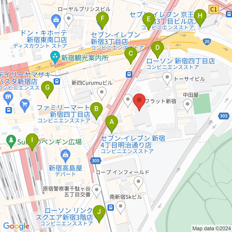 ミュージックアベニュー新宿リフラ・プラス周辺のコンビニエンスストア一覧地図
