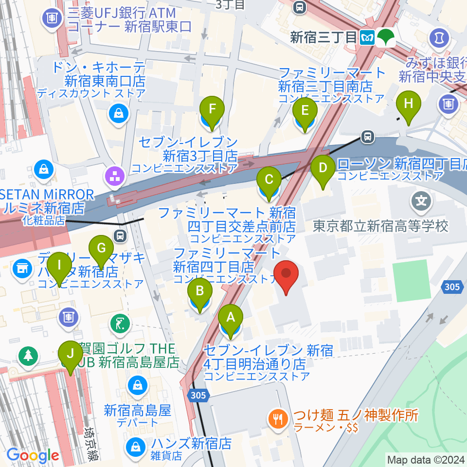 ミュージックアベニュー新宿リフラ・プラス周辺のコンビニエンスストア一覧地図